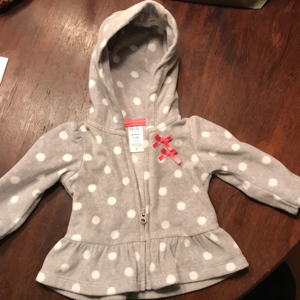 Grey and white polka dots. Fleece jacket